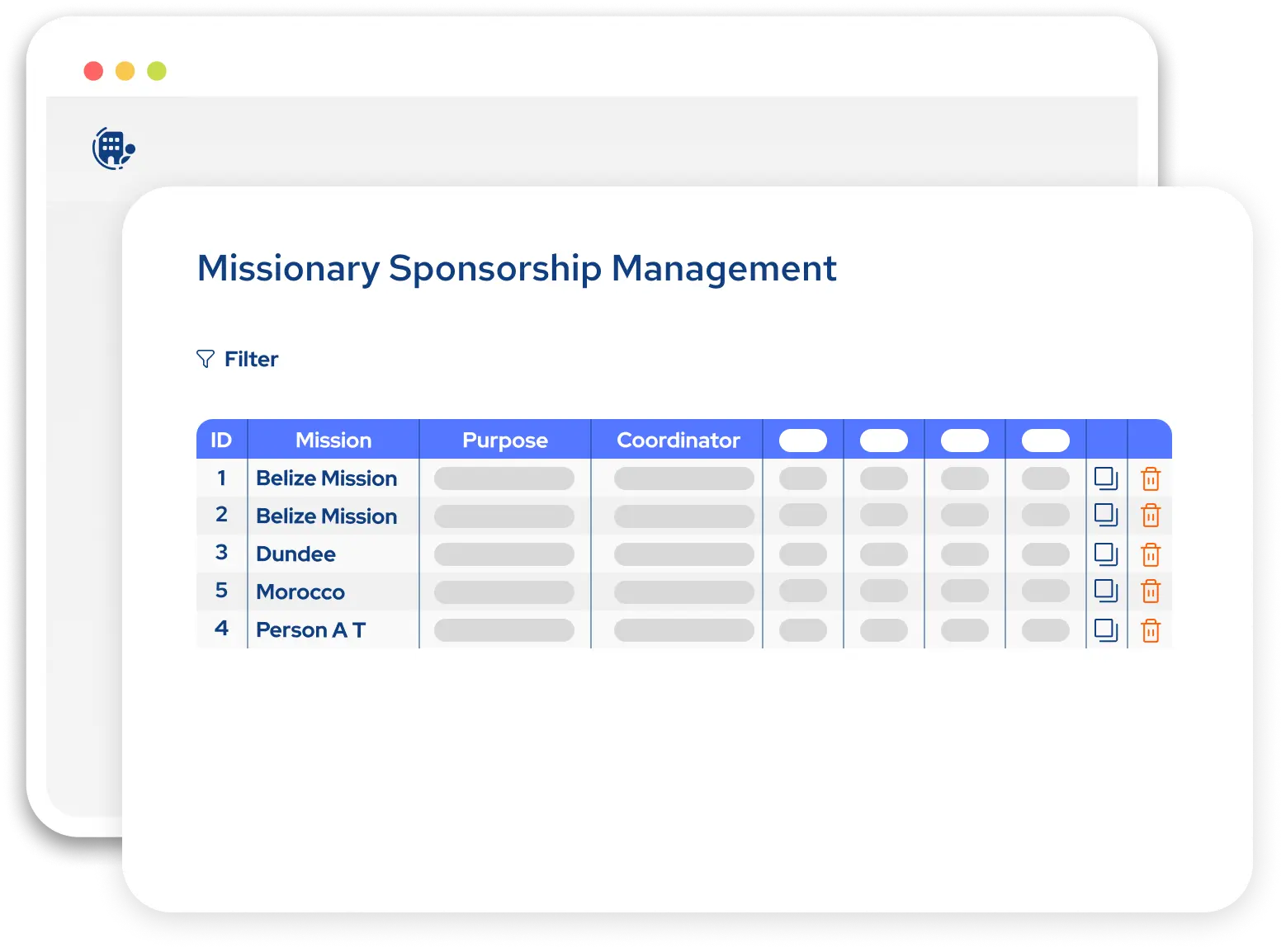 Dashboard showing Missionary Sponsorship Management